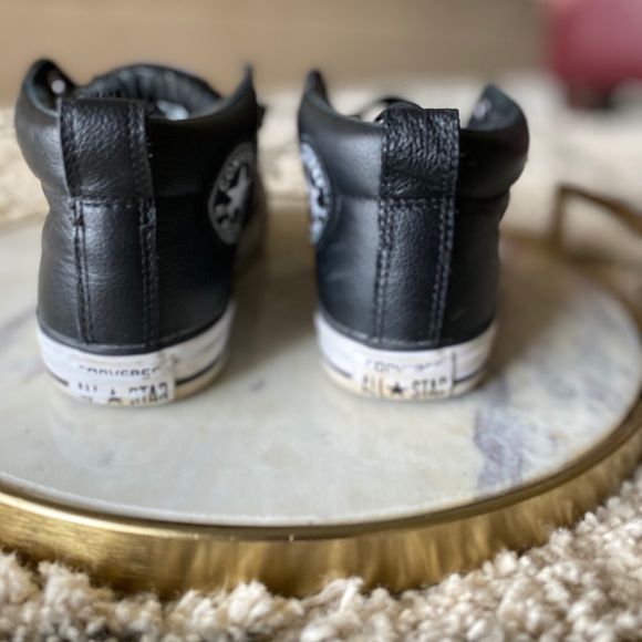 Converse black leather and white high tops 6.5-7 - Picture 6 of 6